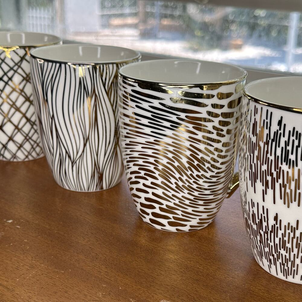 Gold and White Coffe Tea Mugs by Certified International Set of 4